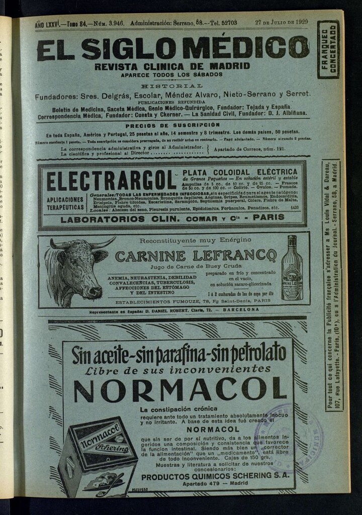 Miniatura de El Siglo Médico : boletín de medicina y gaceta médica del 27 de julio de 1929
