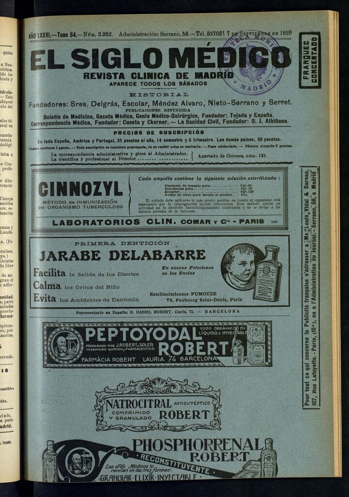 Miniatura de El Siglo Médico : boletín de medicina y gaceta médica del 7 de septiembre de 1929