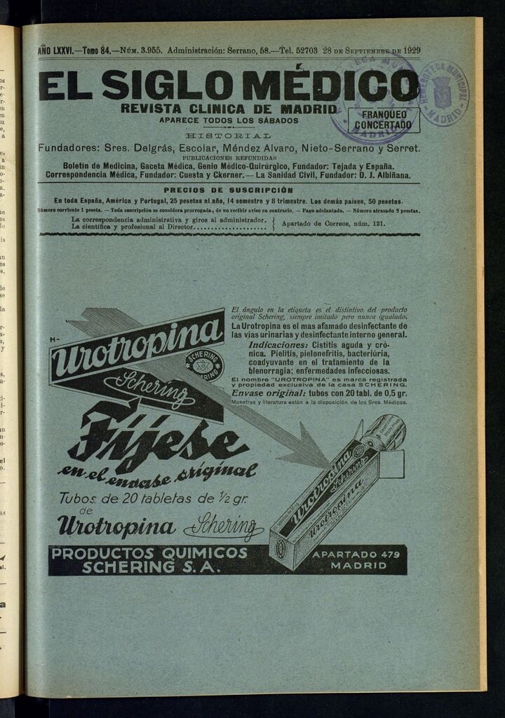 Miniatura de El Siglo Médico : boletín de medicina y gaceta médica del 28 de septiembre de 1929