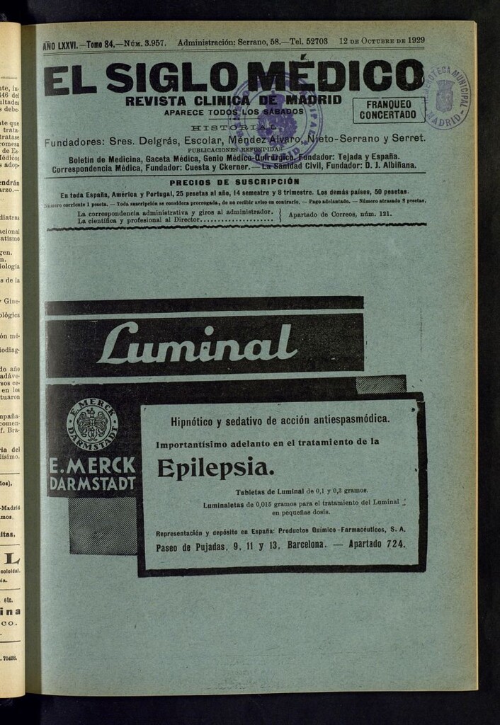 Miniatura de El Siglo Médico : boletín de medicina y gaceta médica del 12 de octubre de 1929