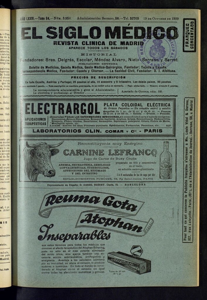 Miniatura de El Siglo Médico : boletín de medicina y gaceta médica del 19 de octubre de 1929