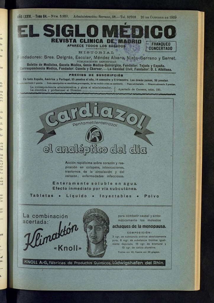 Miniatura de El Siglo Médico : boletín de medicina y gaceta médica del 26 de octubre de 1929