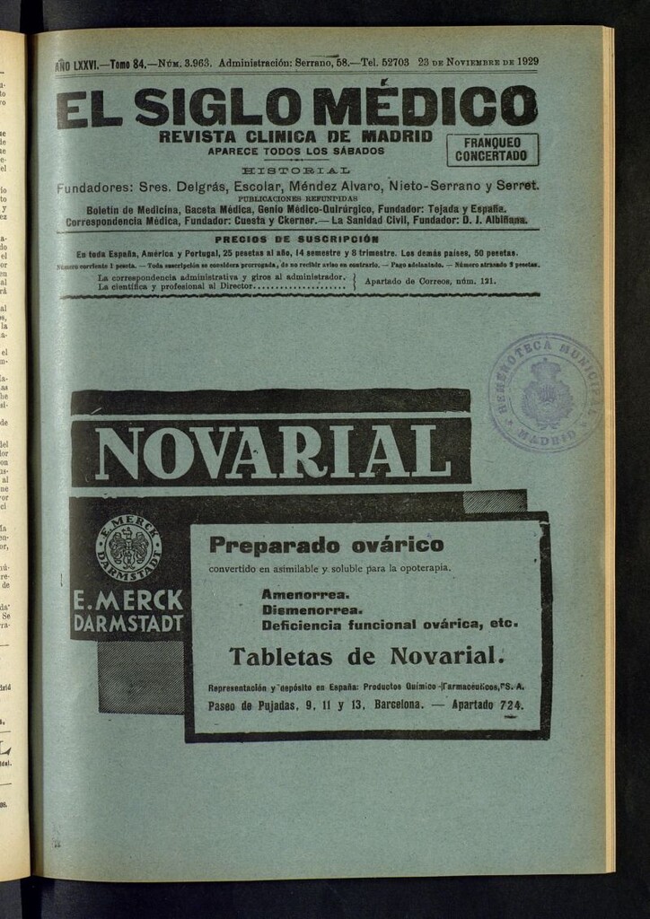 Miniatura de El Siglo Médico : boletín de medicina y gaceta médica del 23 de noviembre de 1929