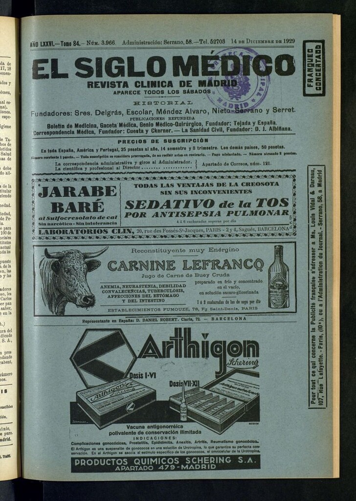 Miniatura de El Siglo Médico : boletín de medicina y gaceta médica del 14 de diciembre de 1929