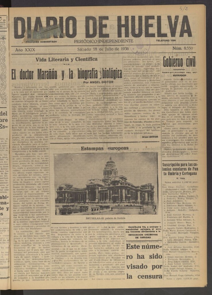 Miniatura de Diario de Huelva : periódico independiente del 18 de julio de 1936