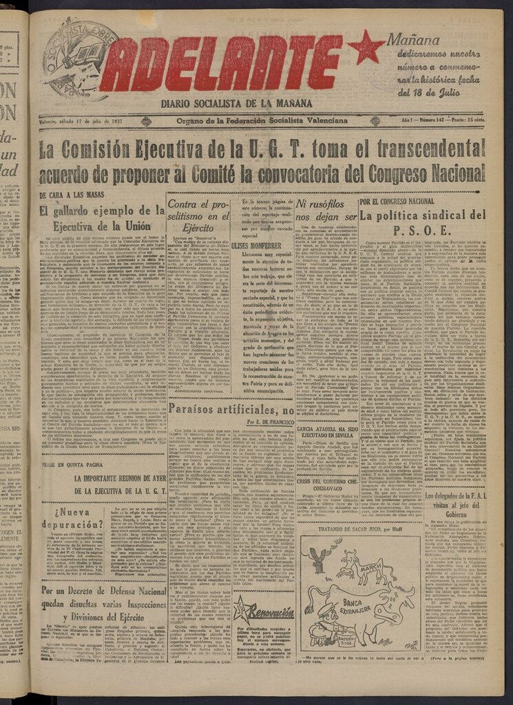 Miniatura de Adelante: diario socialista de la mañana del 17 de julio de 1937
