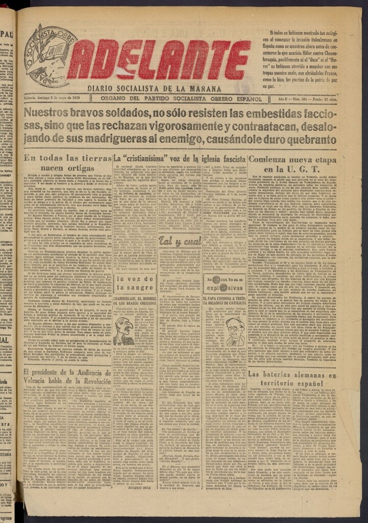 Miniatura de Adelante: diario socialista de la mañana del 8 de mayo de 1938