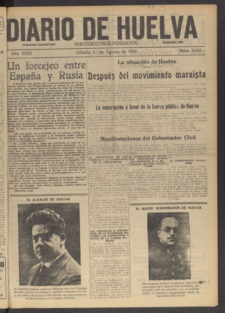Miniatura de Diario de Huelva : periódico independiente del 1 de agosto de 1936