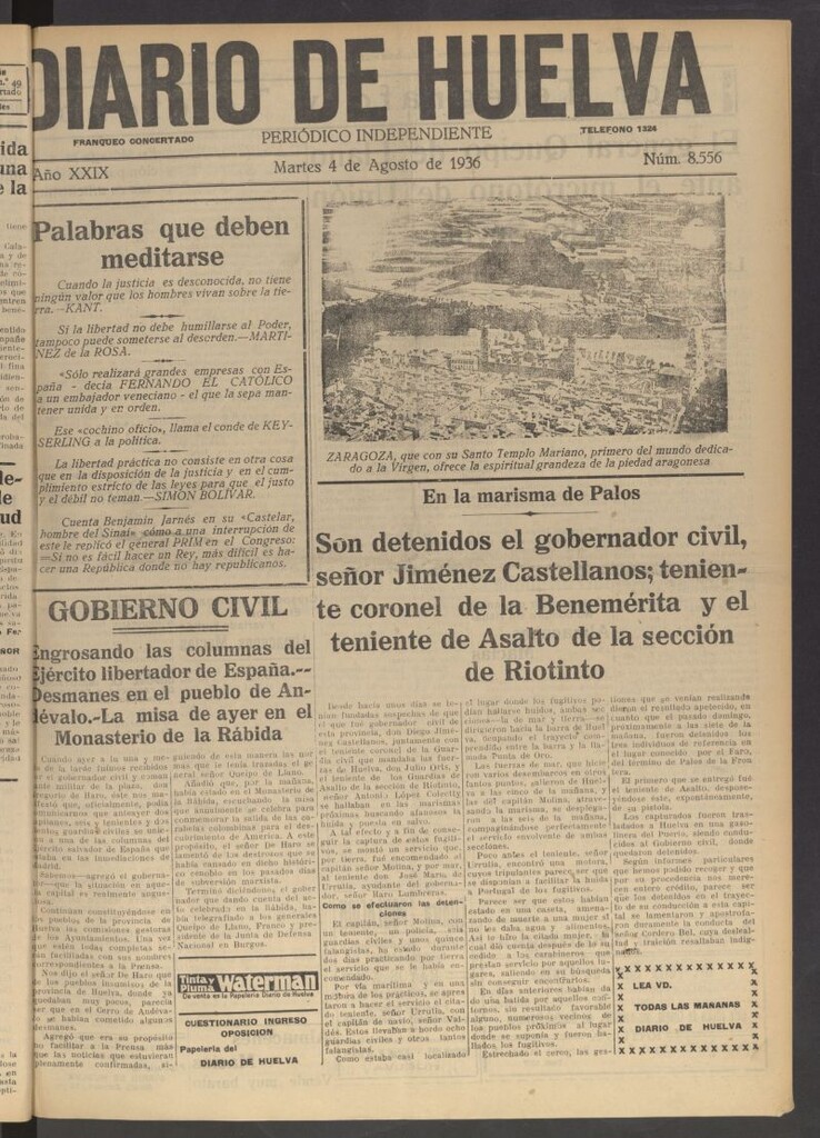 Miniatura de Diario de Huelva : periódico independiente del 4 de agosto de 1936