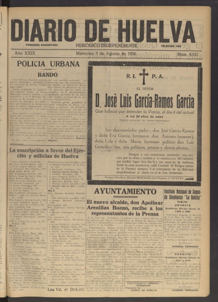 Miniatura de Diario de Huelva : periódico independiente del 5 de agosto de 1936