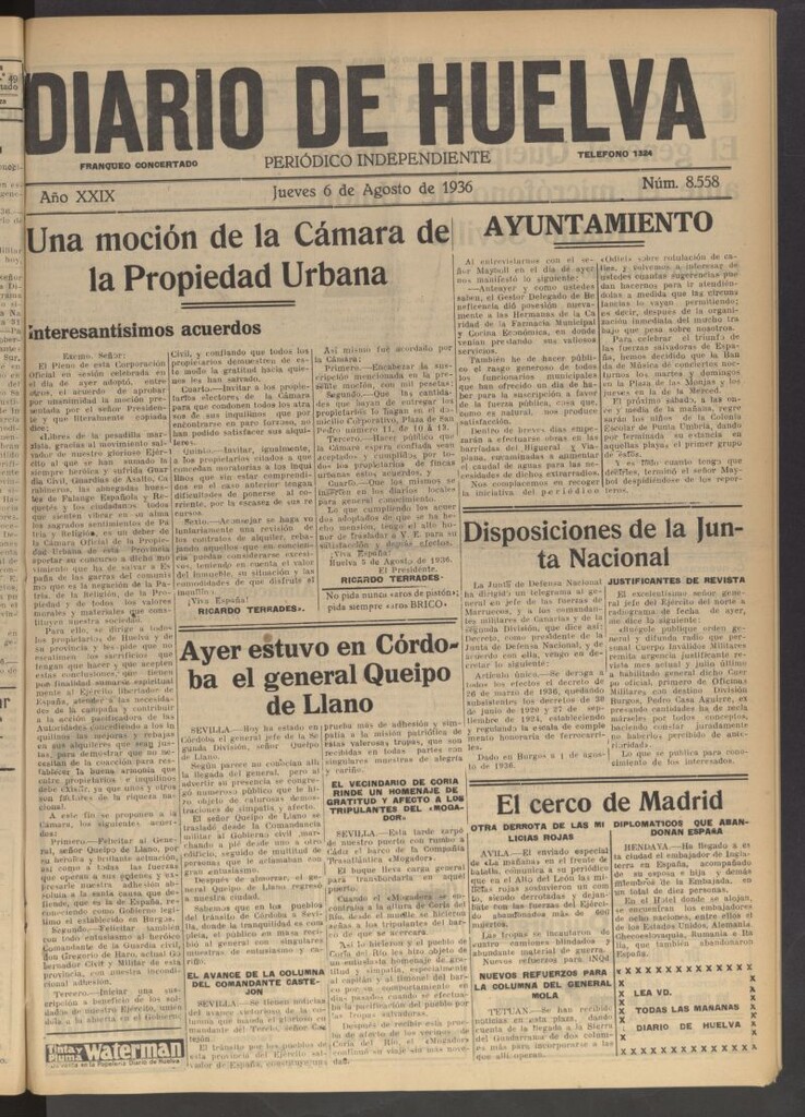 Miniatura de Diario de Huelva : periódico independiente del 6 de agosto de 1936