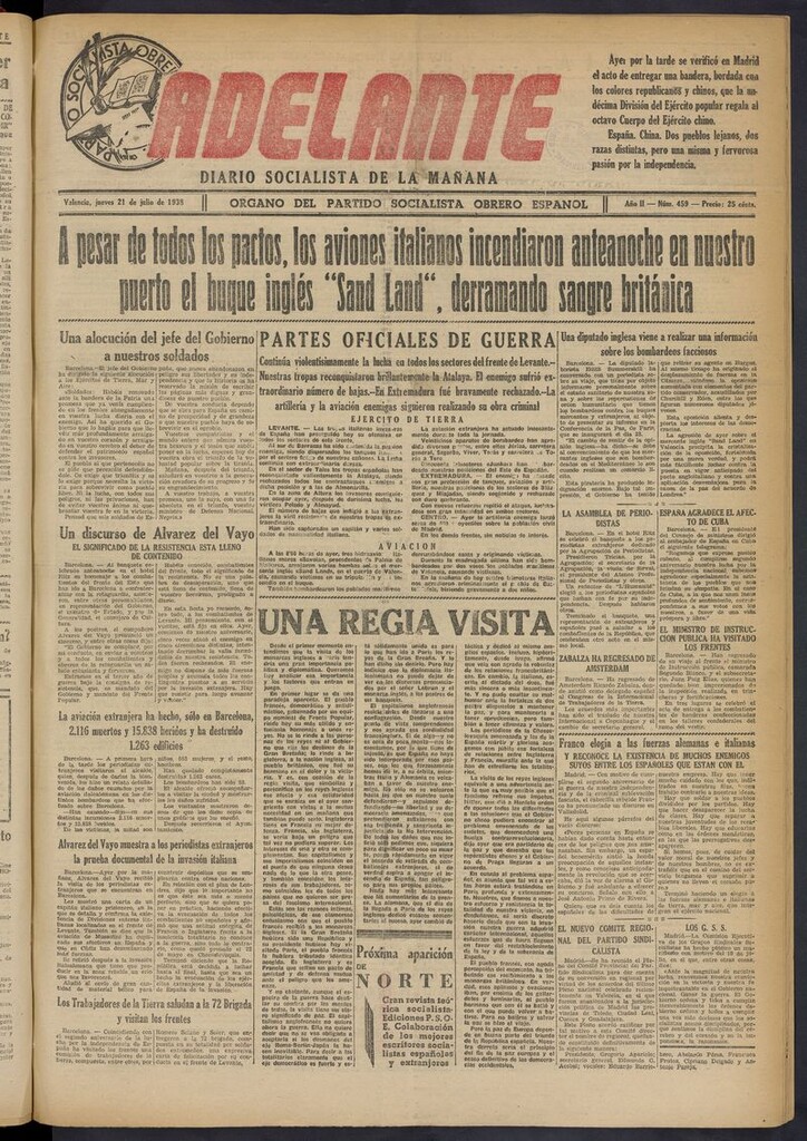 Miniatura de Adelante: diario socialista de la mañana del 21 de julio de 1938