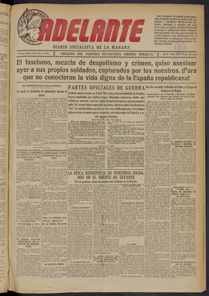 Miniatura de Adelante: diario socialista de la mañana del 30 de julio de 1938