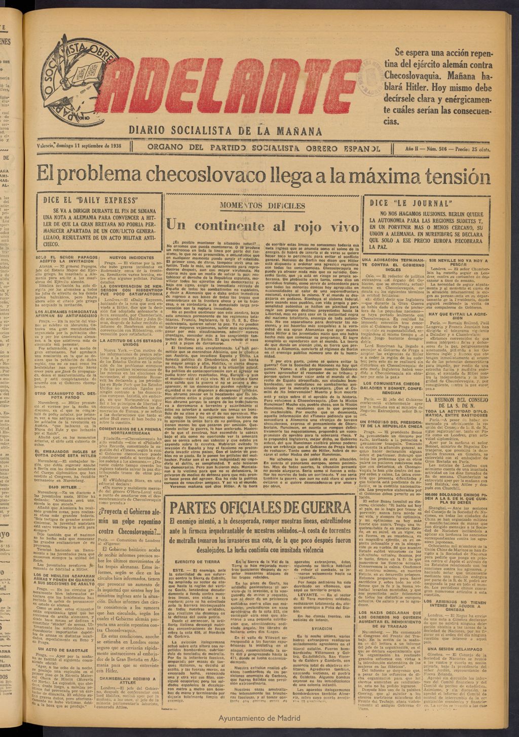 Miniatura de Adelante: diario socialista de la mañana del 11 de septiembre de 1938