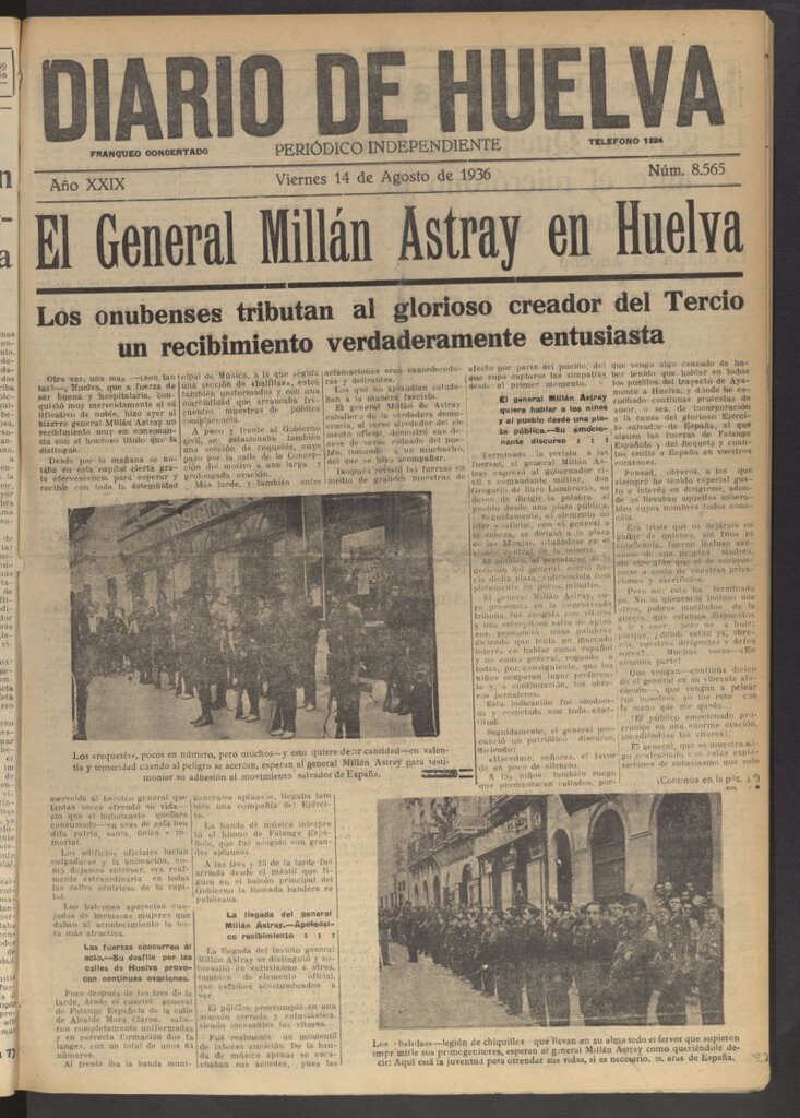 Miniatura de Diario de Huelva : periódico independiente del 14 de agosto de 1936