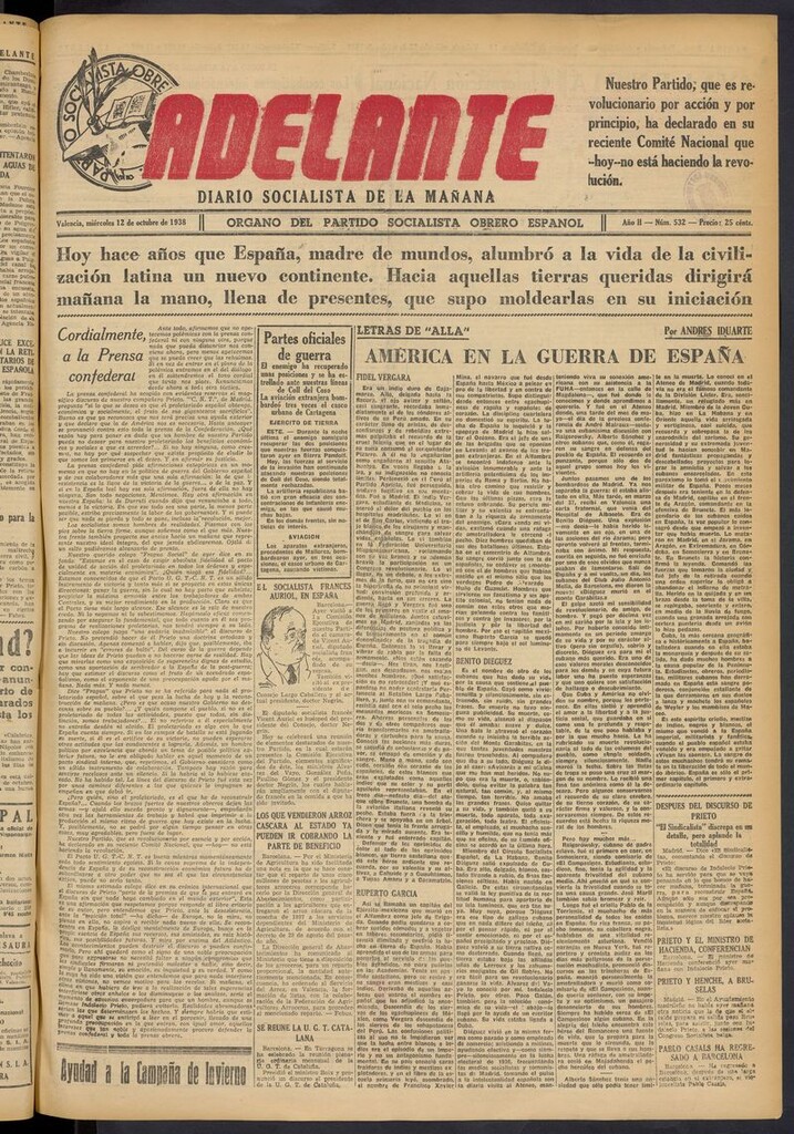 Miniatura de Adelante: diario socialista de la mañana del 12 de octubre de 1938