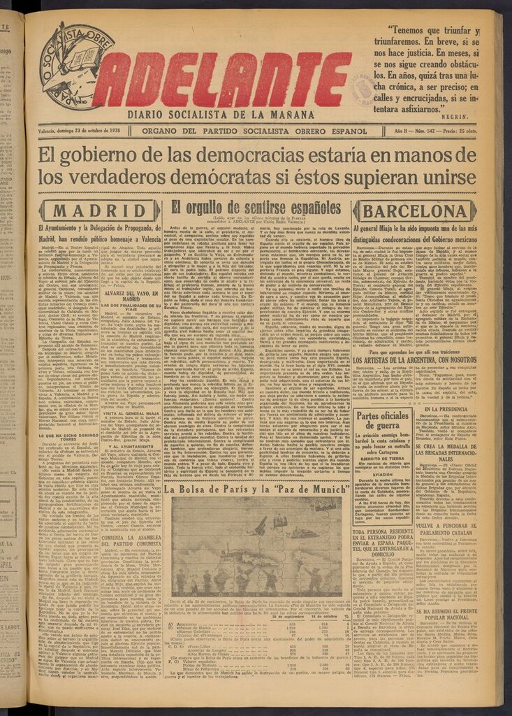 Miniatura de Adelante: diario socialista de la mañana del 23 de octubre de 1938