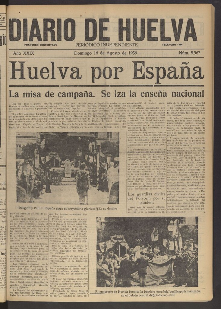 Miniatura de Diario de Huelva : periódico independiente del 16 de agosto de 1936