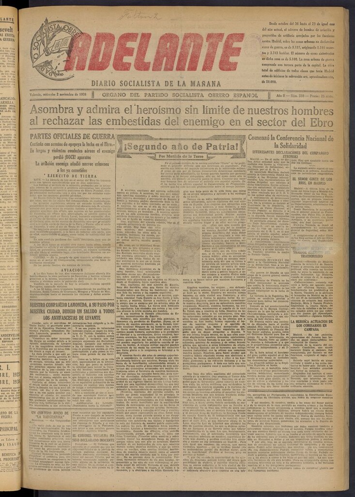 Miniatura de Adelante: diario socialista de la mañana del 2 de noviembre de 1938