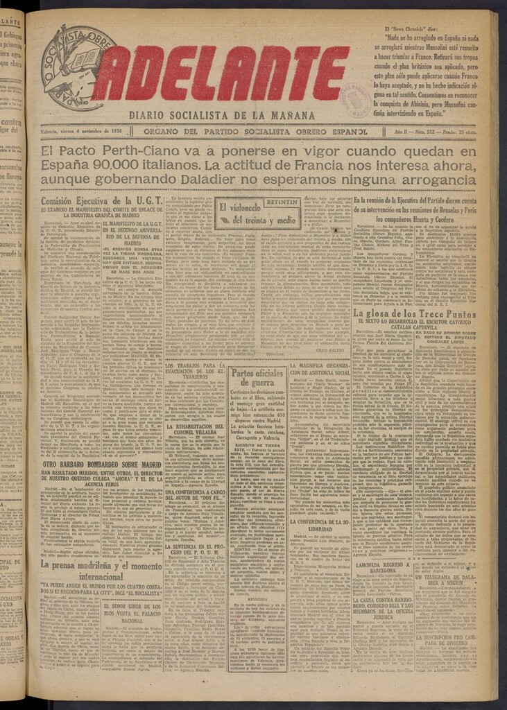 Miniatura de Adelante: diario socialista de la mañana del 4 de noviembre de 1938