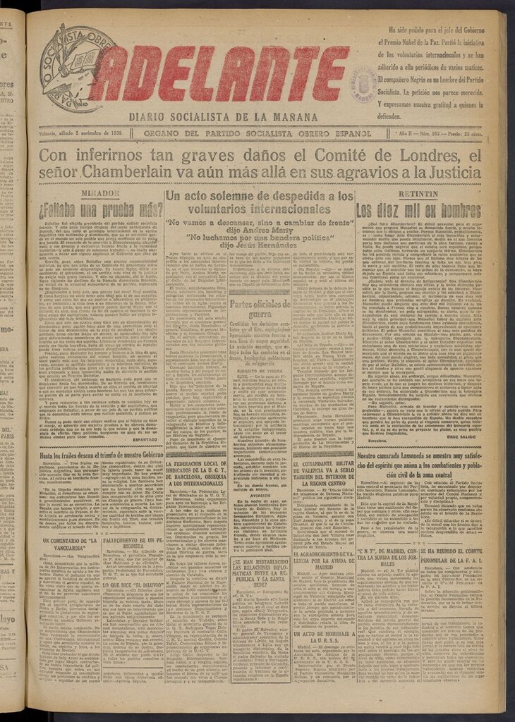 Miniatura de Adelante: diario socialista de la mañana del 5 de noviembre de 1938