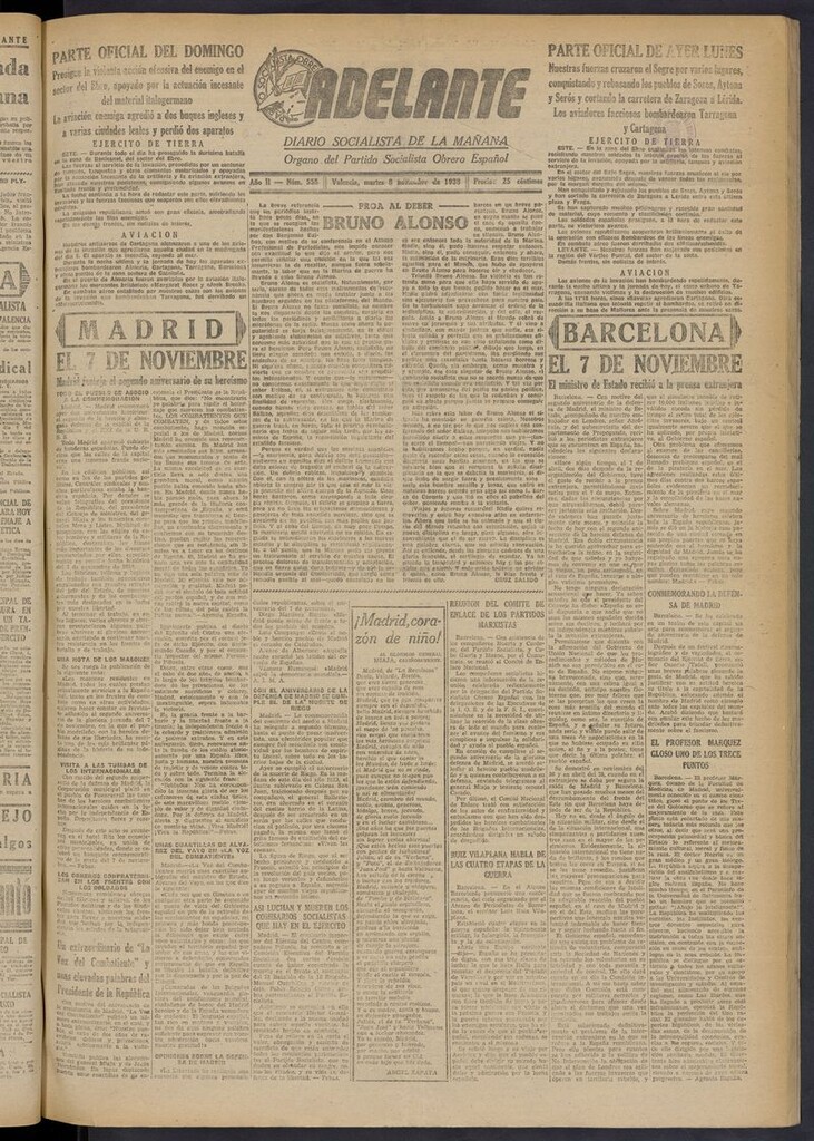 Miniatura de Adelante: diario socialista de la mañana del 8 de noviembre de 1938