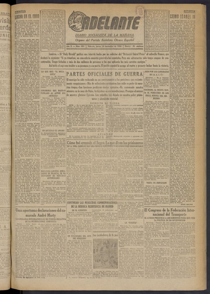 Miniatura de Adelante: diario socialista de la mañana del 10 de noviembre de 1938