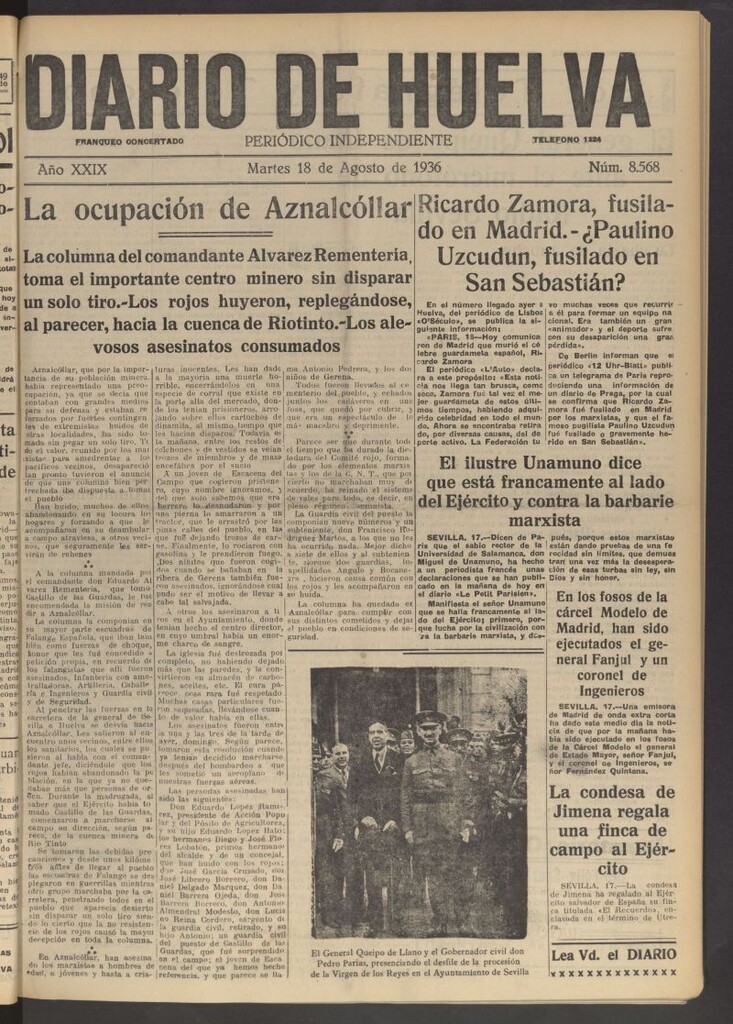 Miniatura de Diario de Huelva : periódico independiente del 18 de agosto de 1936