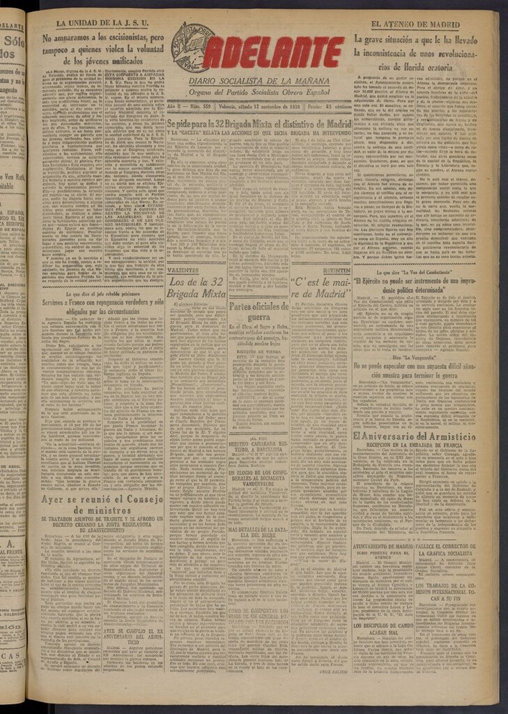 Miniatura de Adelante: diario socialista de la mañana del 12 de noviembre de 1938