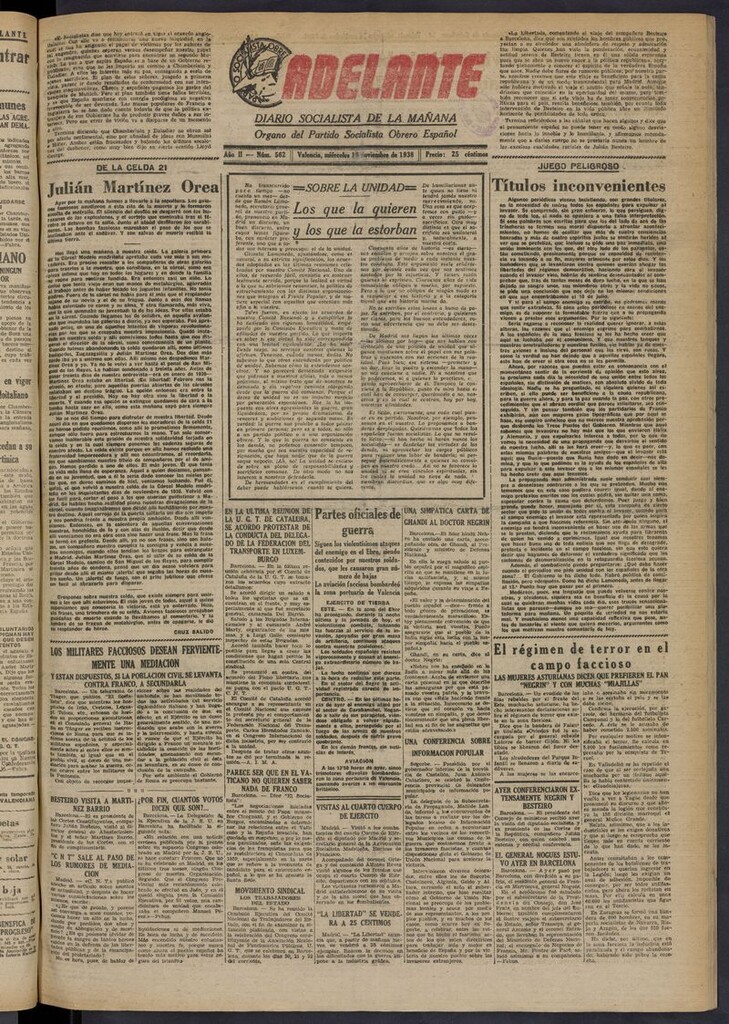 Miniatura de Adelante: diario socialista de la mañana del 16 de noviembre de 1938