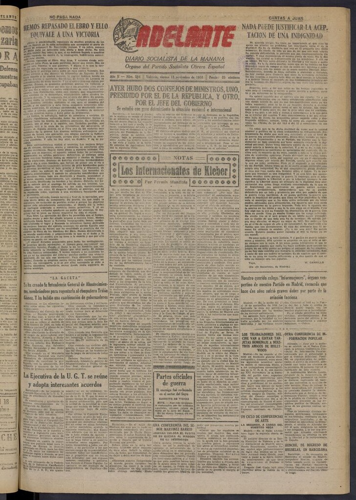 Miniatura de Adelante: diario socialista de la mañana del 18 de noviembre de 1938