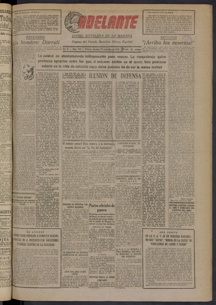 Miniatura de Adelante: diario socialista de la mañana del 20 de noviembre de 1938