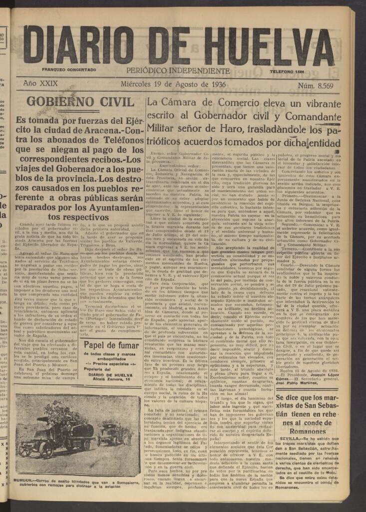 Miniatura de Diario de Huelva : periódico independiente del 19 de agosto de 1936