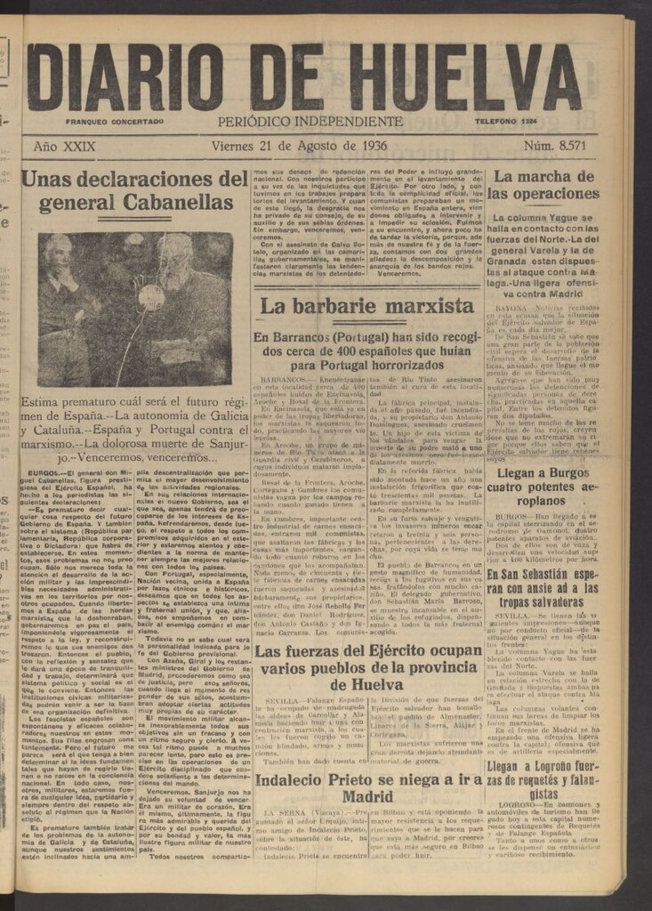 Miniatura de Diario de Huelva : periódico independiente del 21 de agosto de 1936