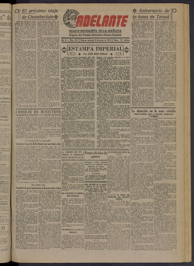 Miniatura de Adelante: diario socialista de la mañana del 21 de diciembre de 1938