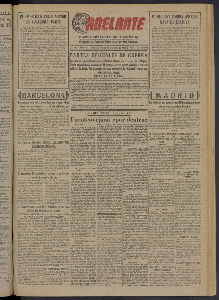 Miniatura de Adelante: diario socialista de la mañana del 30 de diciembre de 1938