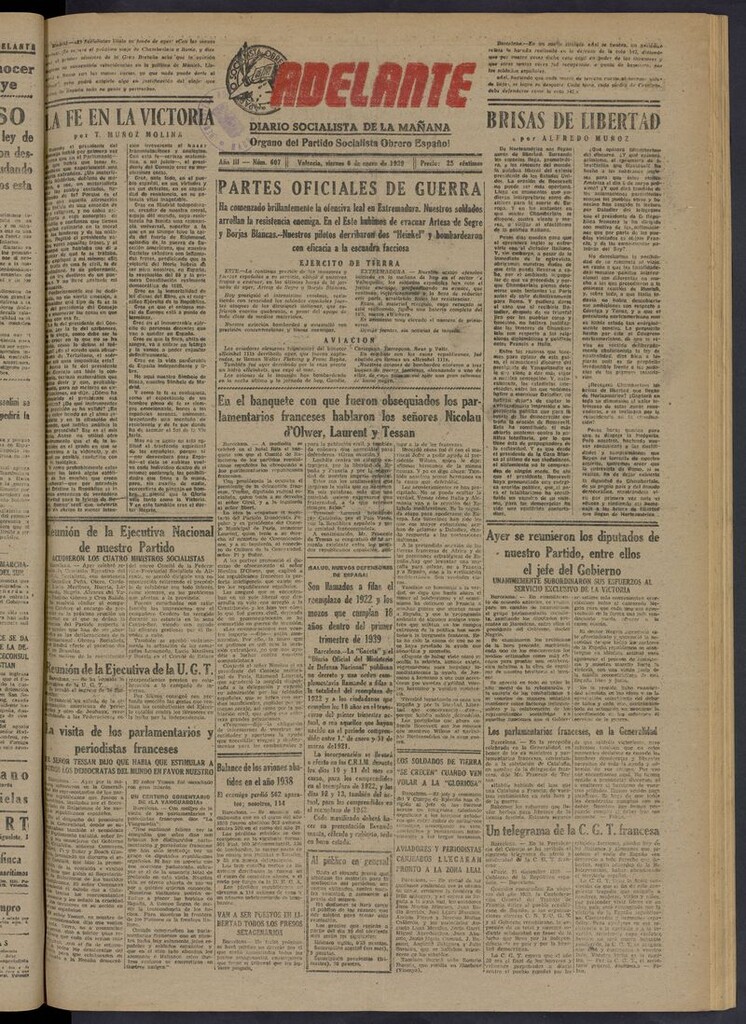 Miniatura de Adelante: diario socialista de la mañana del 6 de enero de 1939