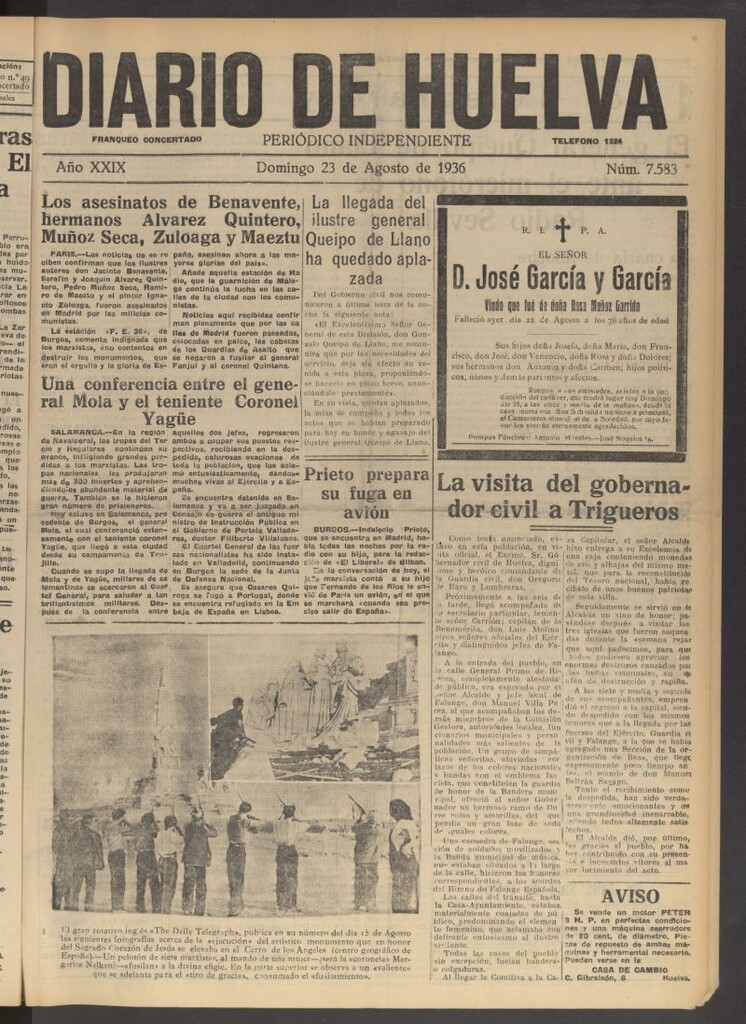 Miniatura de Diario de Huelva : periódico independiente del 23 de agosto de 1936