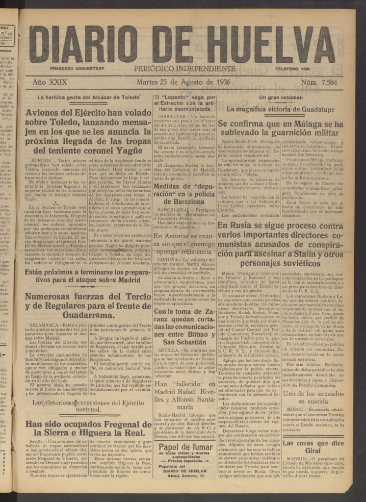 Miniatura de Diario de Huelva : periódico independiente del 25 de agosto de 1936