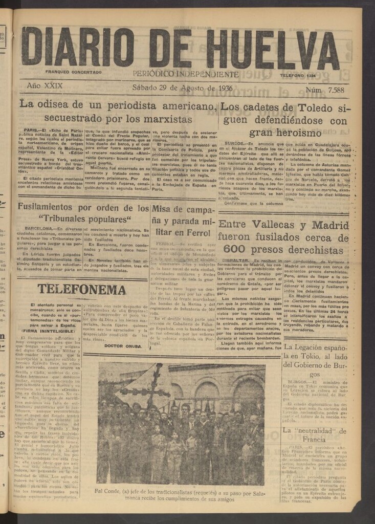 Miniatura de Diario de Huelva : periódico independiente del 29 de agosto de 1936