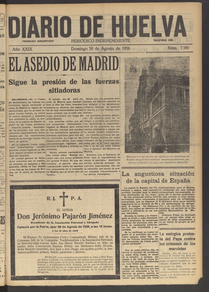 Miniatura de Diario de Huelva : periódico independiente del 30 de agosto de 1936