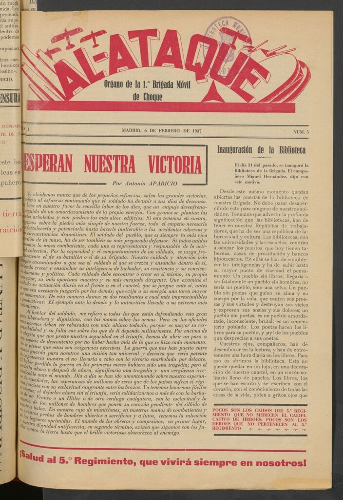 Miniatura de Al Ataque : Organo de la Brigada del Campesino del 6 de febrero de 1937
