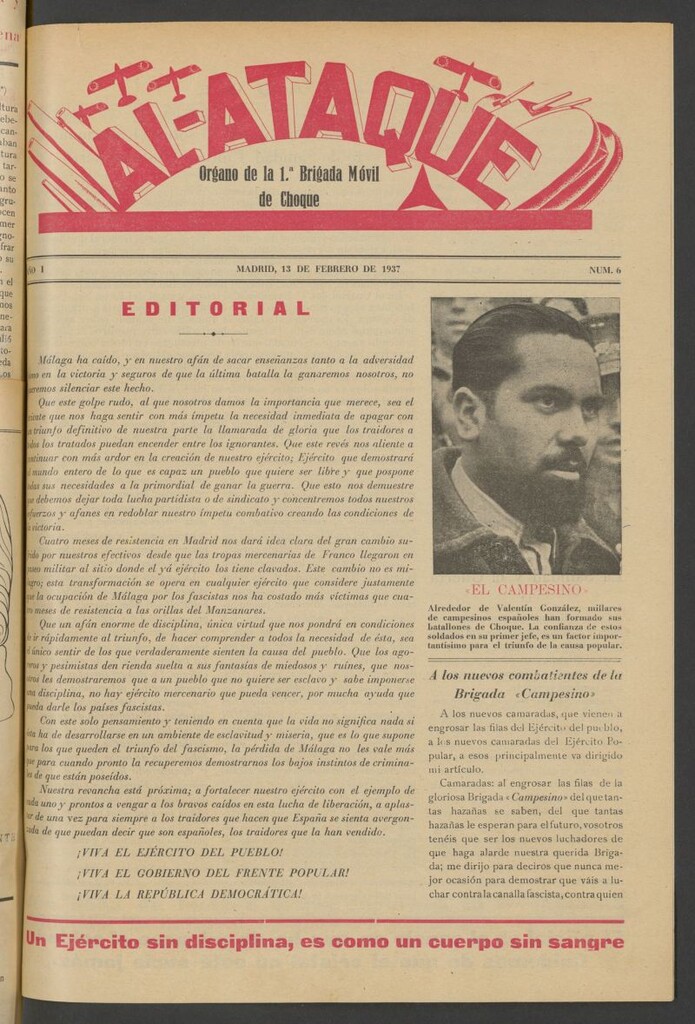 Miniatura de Al Ataque : Organo de la Brigada del Campesino del 13 de febrero de 1937