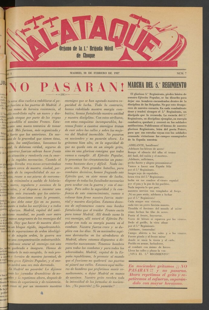 Miniatura de Al Ataque : Organo de la Brigada del Campesino del 20 de febrero de 1937