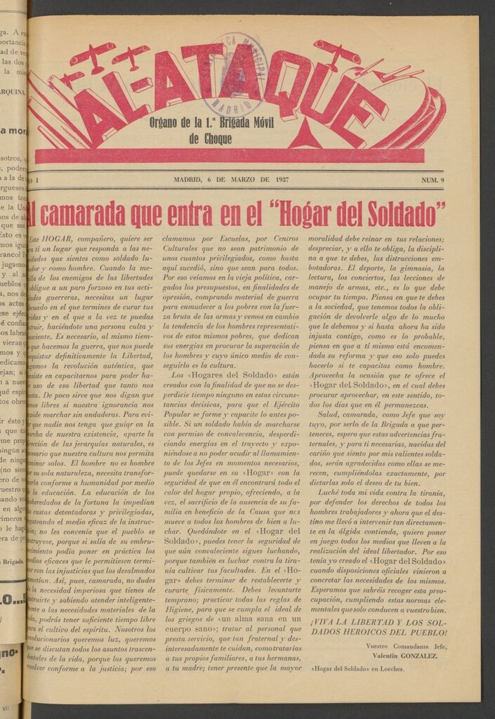 Miniatura de Al Ataque : Organo de la Brigada del Campesino del 6 de marzo de 1937