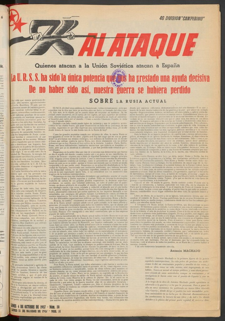 Miniatura de Al Ataque : Organo de la Brigada del Campesino del 4 de octubre de 1937