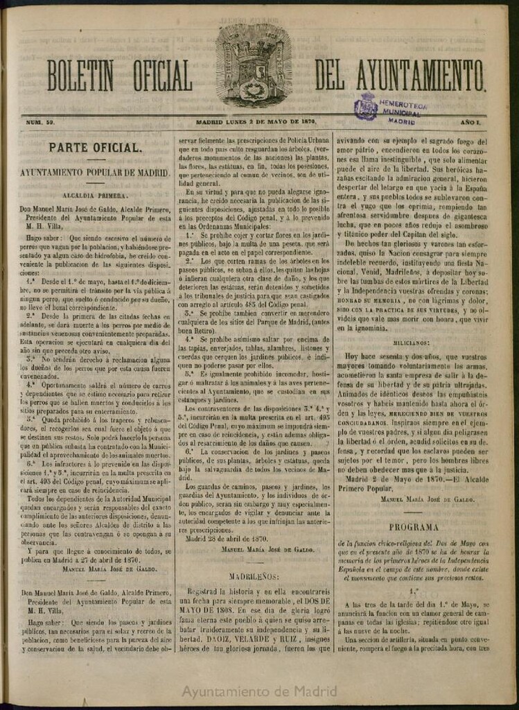 Miniatura de Boletín Oficial del Ayuntamiento de Madrid del 2 de mayo de 1870, nº 59