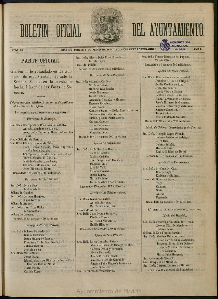 Miniatura de Boletín Oficial del Ayuntamiento de Madrid del 5 de mayo de 1870, nº 60