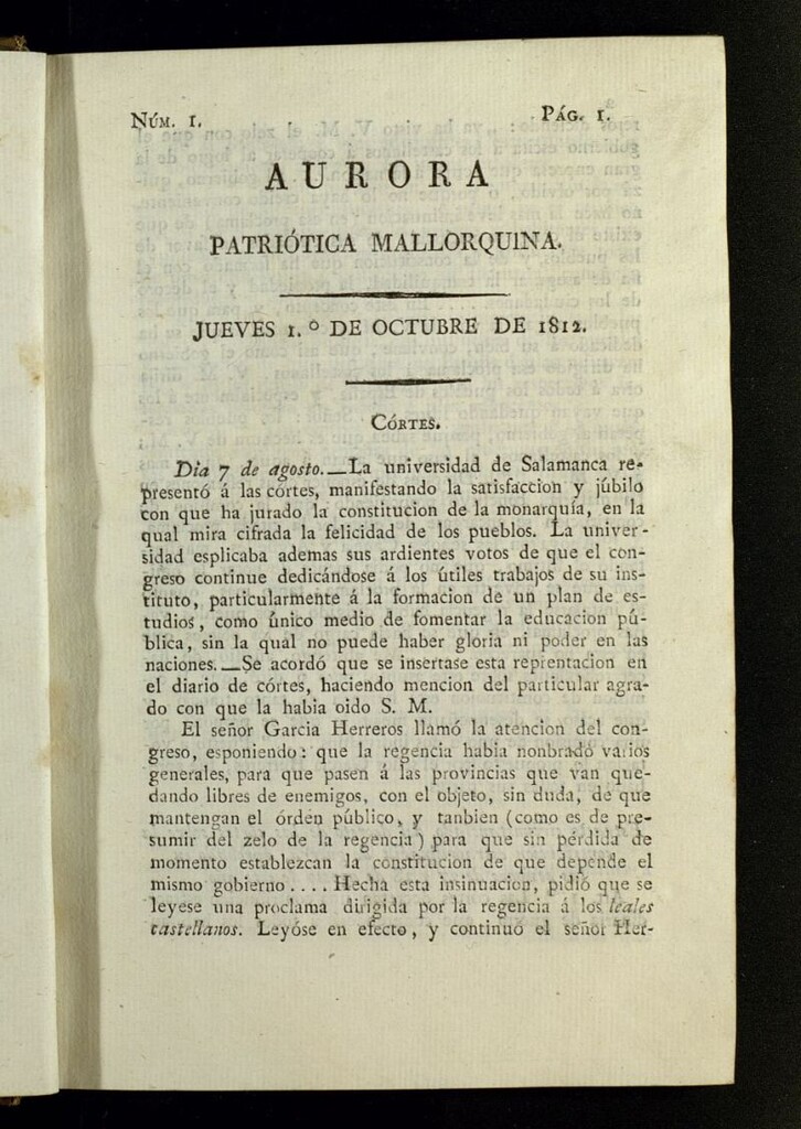 Miniatura de Aurora Patriótica Mallorquina del 1 de octubre de 1812, nº 1