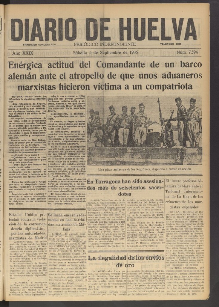 Miniatura de Diario de Huelva : periódico independiente del 5 de septiembre de 1936